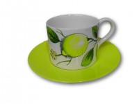 Bassano italienische Keramik Tasse Untertasse Zitrone flache Bemalung NEU